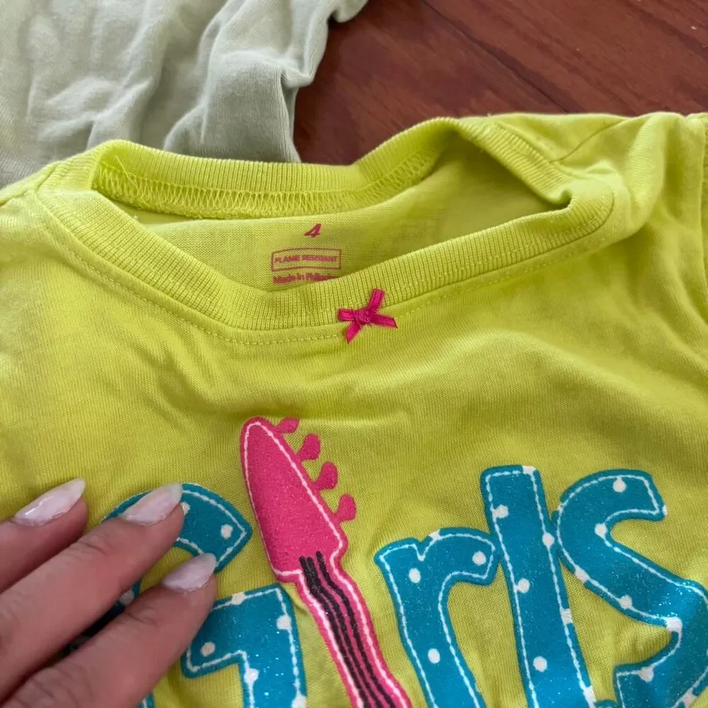 BUNDLE Lot of 5 Green Yellow Girl's Kid's Children Outfit Tops Sz 5 T Shirts B1